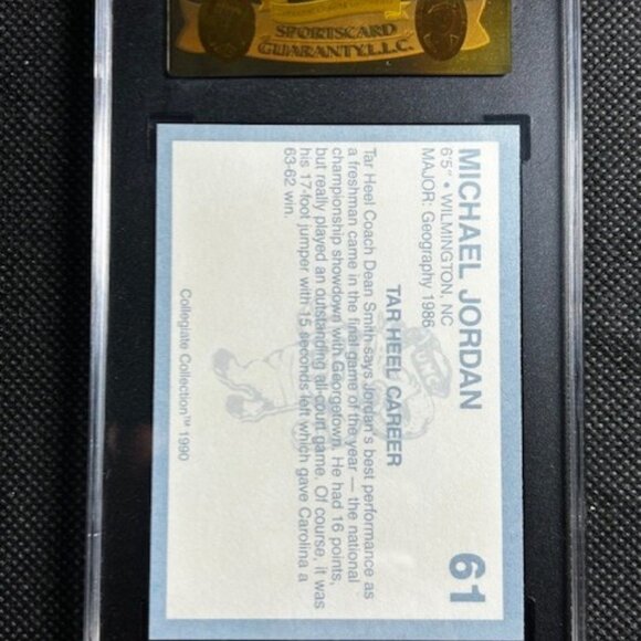 1989 North Carolina Collegiate Collection Michael Jordan #61 SGC 10 Gem Mint - Picture 2 of 2